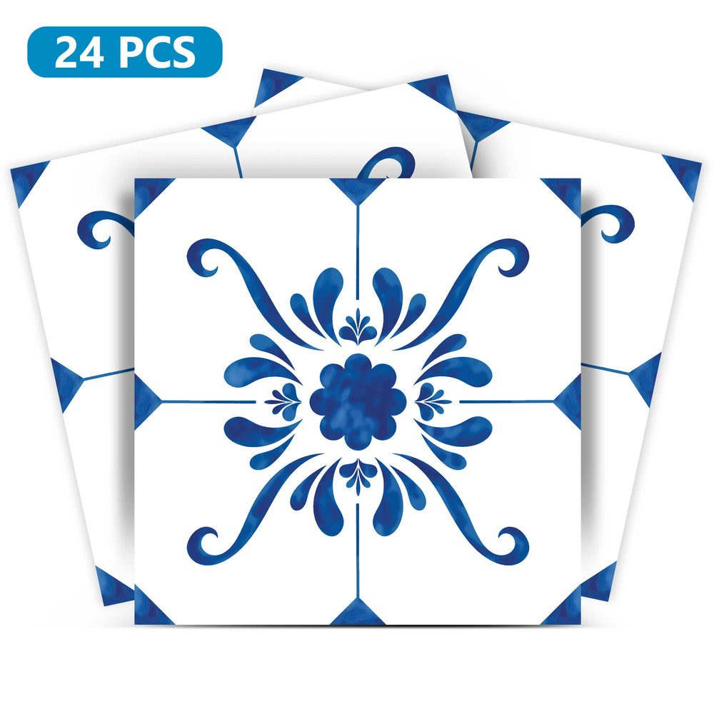 Blue and White pattern easy to install Tile Stickers removable for renters Model - SB50