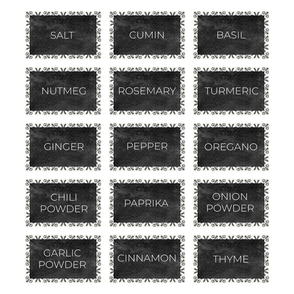 Minimalist Black Spice Labels Matte Finish Vinyl Stickers Water Resistant
