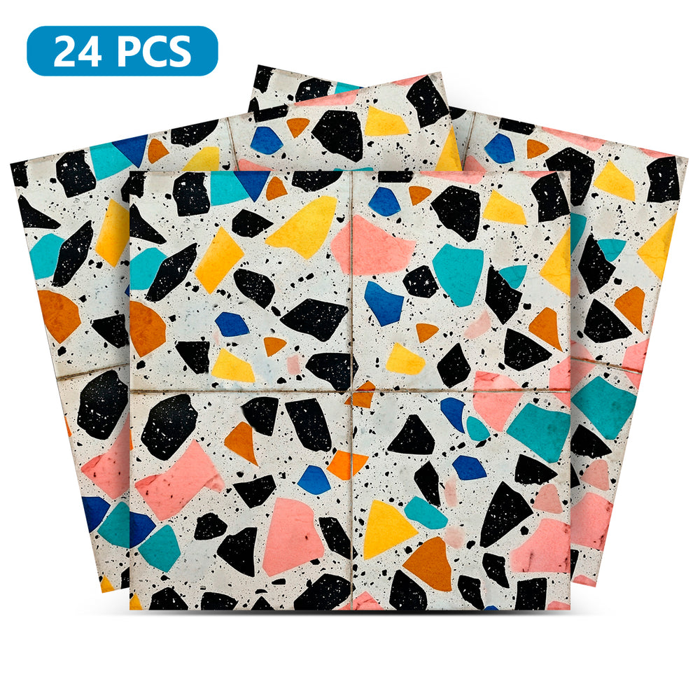 Terrazzo Multicolor Design Peel And Stick Vintage White Tile Stickers Model - T10