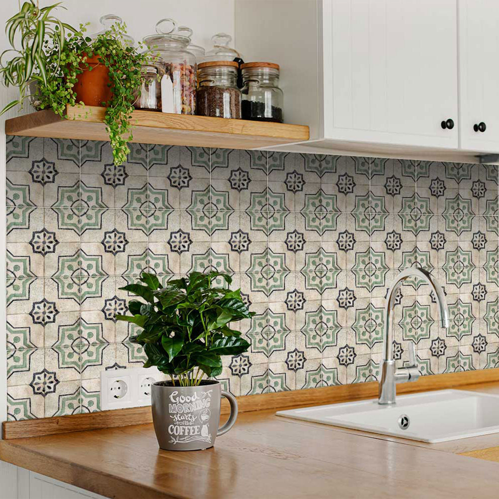 Green vintage Peel and Stick Tile Stickers for simple walls makeover Model - V400