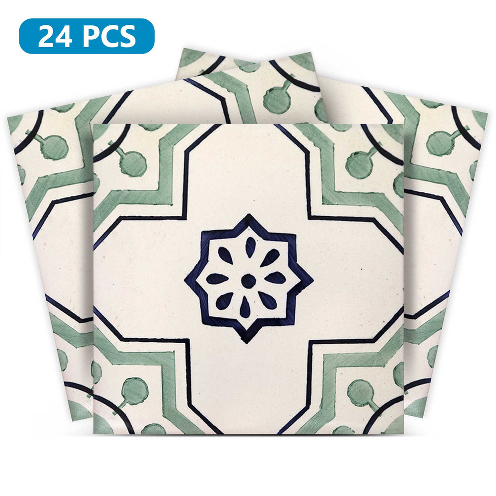 Green Vintage Mexican Tile Stickers for stylish kitchen upgrade Model - V40