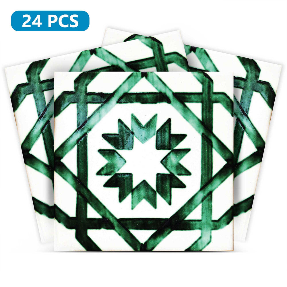 Green and White Vintage Mexican style Peel and stick Tile stickers Model - V7