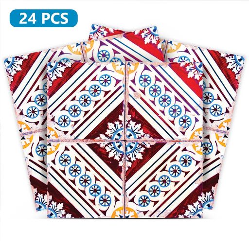 Vintage Peel and Stick Tile Stickers Red and Gold pattern for kitchen renovation Model - H59