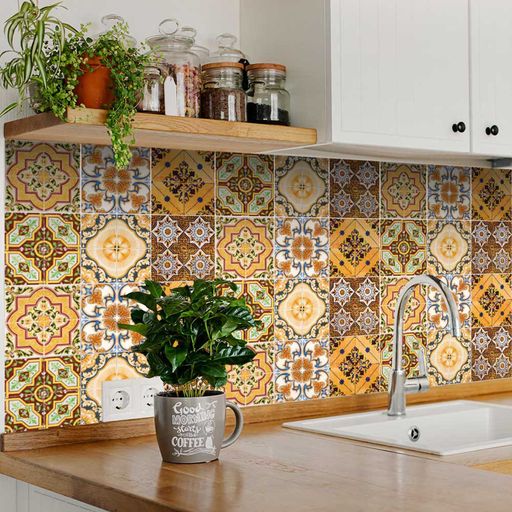 Multiple patterns Mexican Orange shades beautiful kitchen Tile Stickers Model - H71