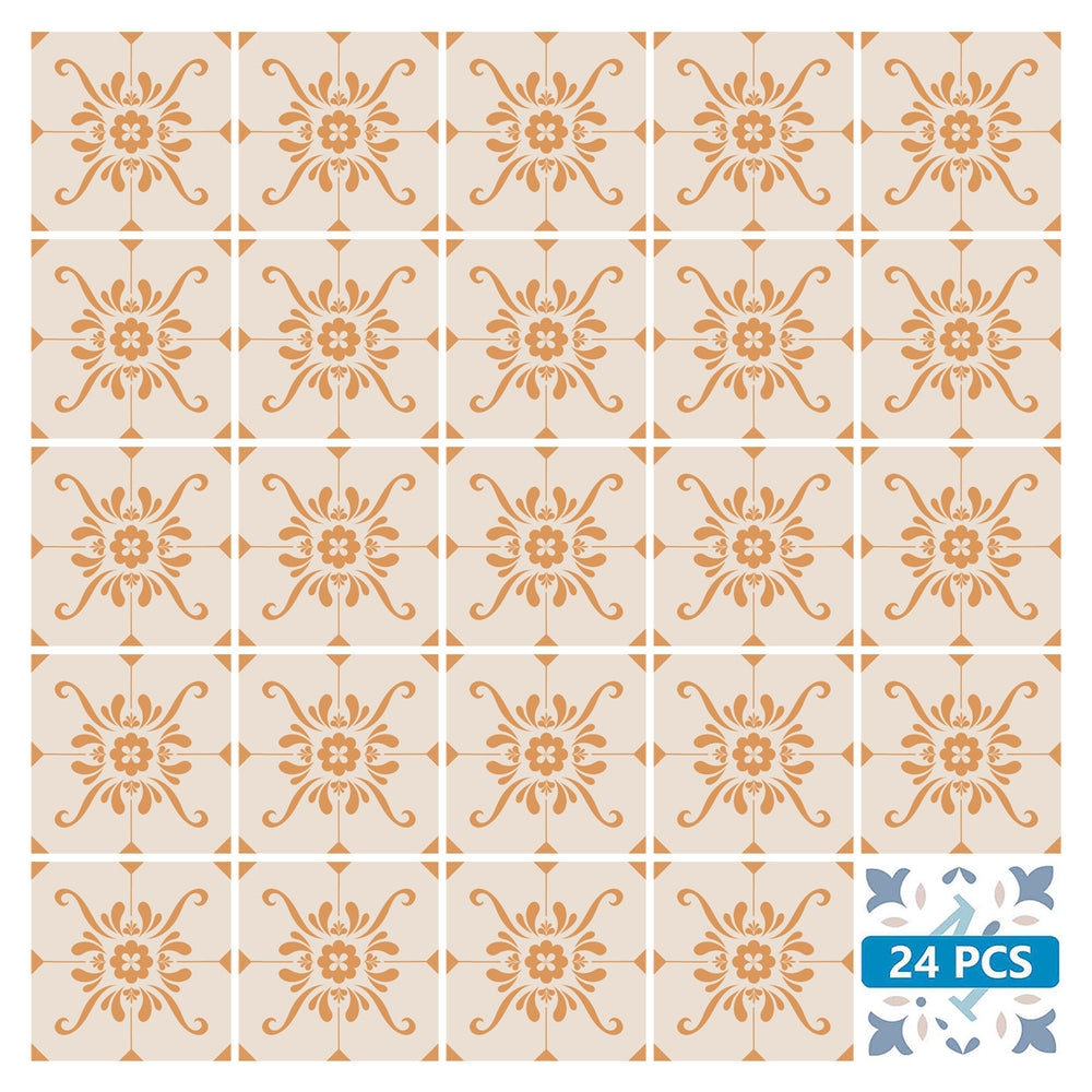 Orange and Brown pattern easy to install Removable Floor Tile Stickers for Renters Model - B82