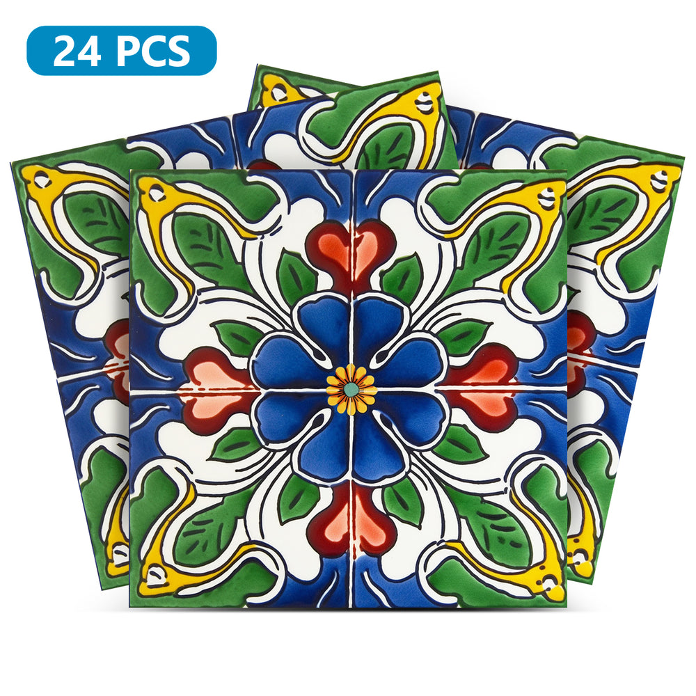 Multicolor Retro Design flower shaped beautiful Peel And Stick Tile Stickers Model - C75