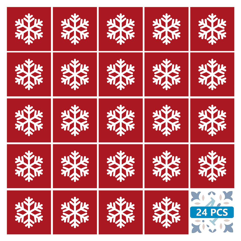 Red and White Removable chrisms snow flake shaped Tile Stickers Model - CN03