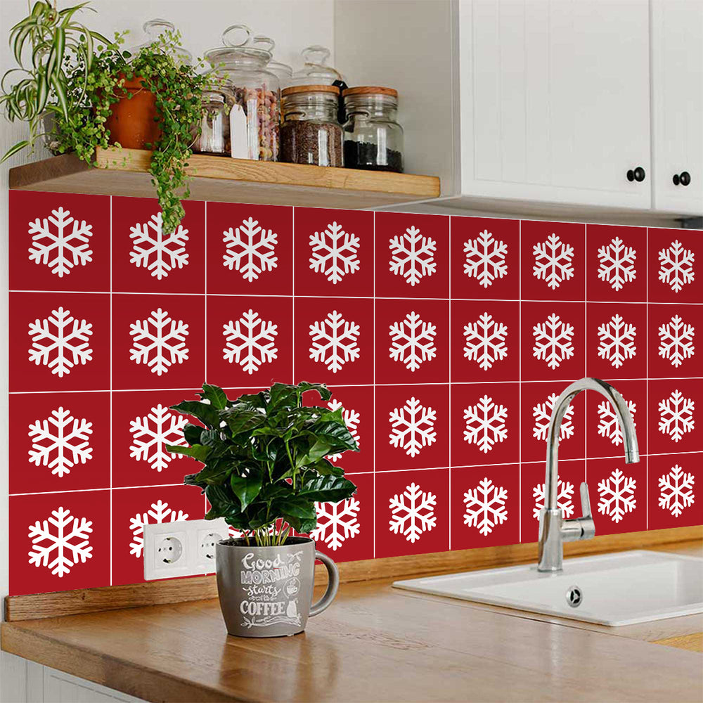 Special Deal 4x4-Inch / 10x10-Cm Red Christmas Snowflake Tile Stickers Model - CN03