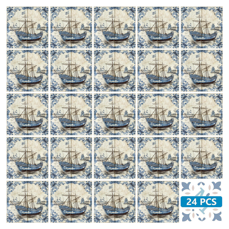 Blue ship Delft Beautiful pattern easy to install for home renovation Model - D27