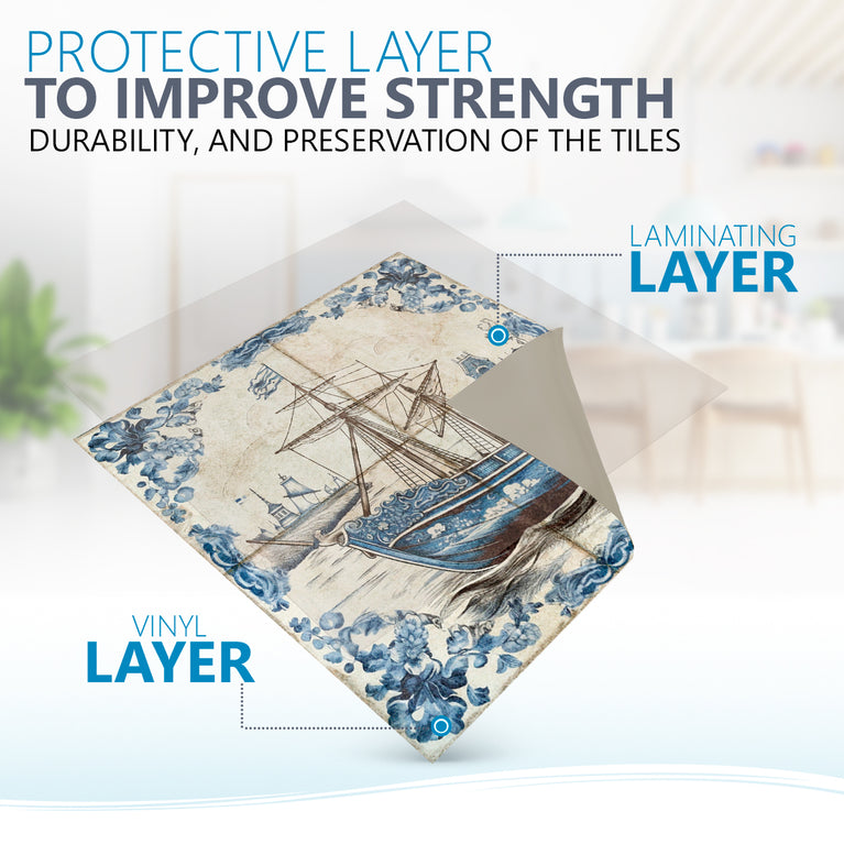 Blue ship Delft Beautiful pattern easy to install for home renovation Model - D27