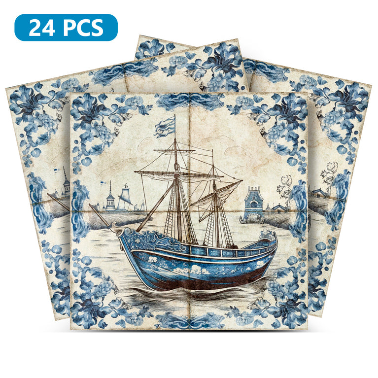 Blue ship Delft Beautiful pattern easy to install for home renovation Model - D27