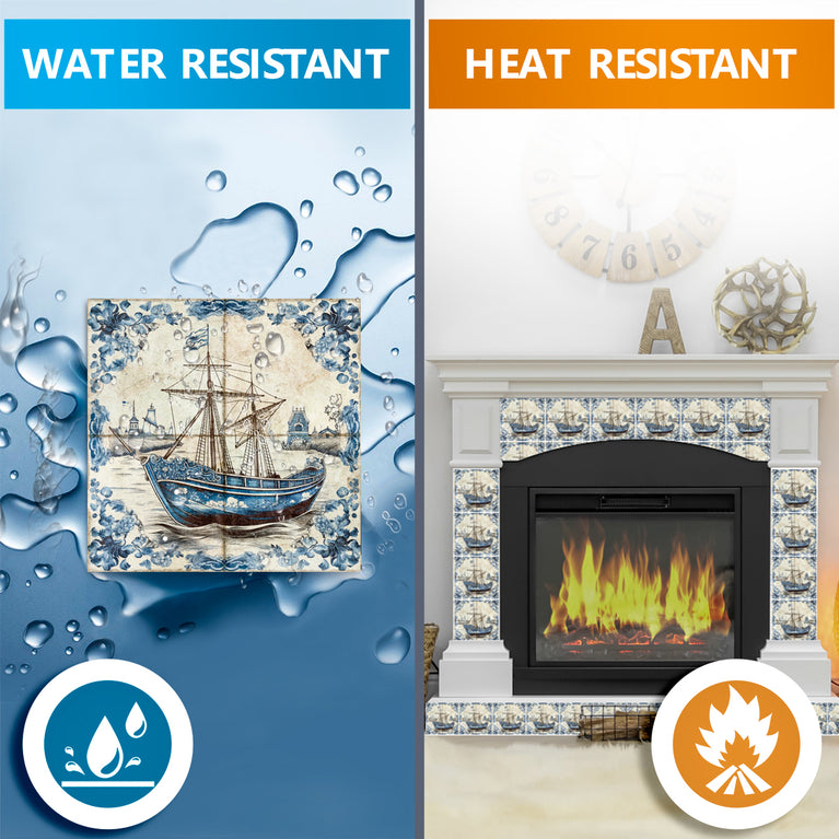 Blue ship Delft Beautiful pattern easy to install for home renovation Model - D27