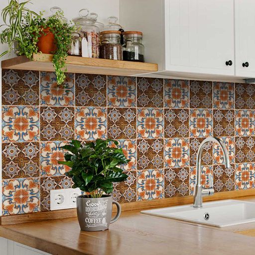 Two patterns Orange Mexican backsplash easy installation Removable Tile Stickers Model- H211