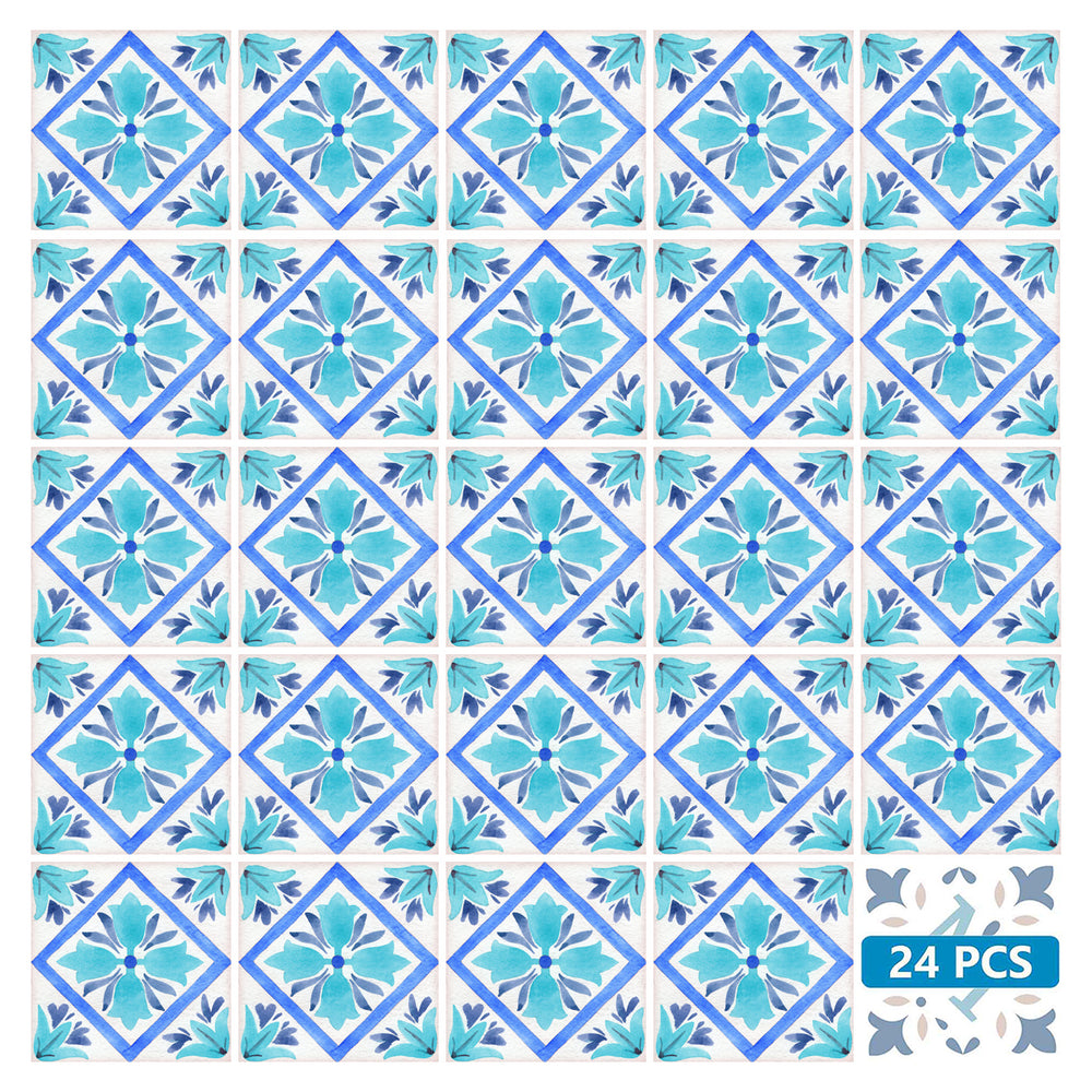 Blue colors backsplash flower shaped Tile Stickers for bathroom renovation Model - L04