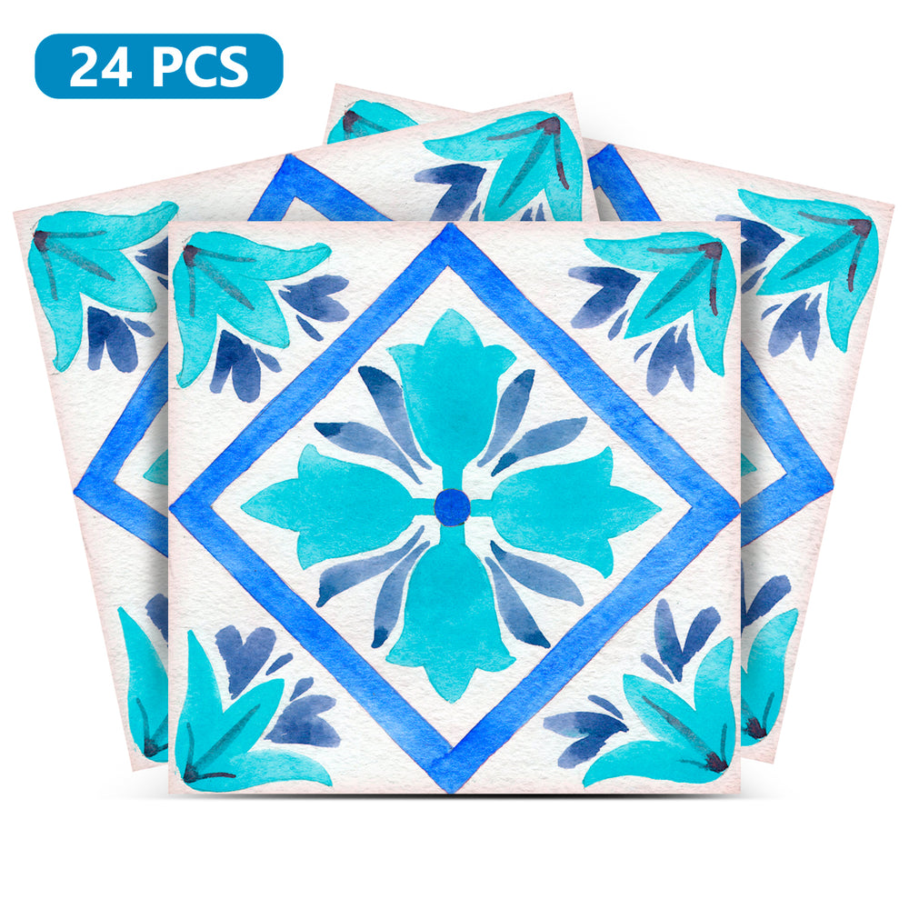 Blue colors backsplash flower shaped Tile Stickers for bathroom renovation Model - L04