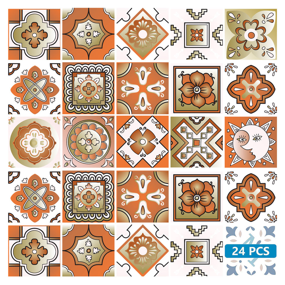 Orange backsplash multiple patterns vivid color Tile Stickers Model - M1