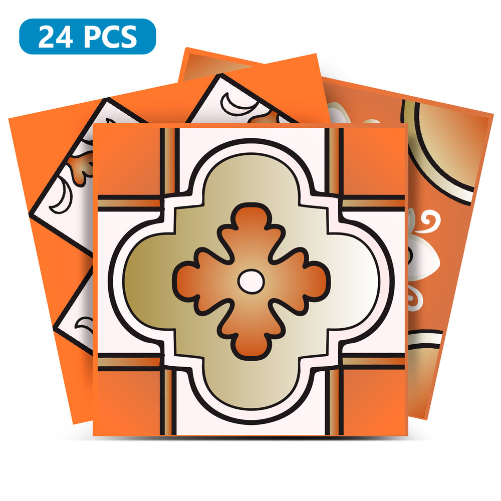Orange backsplash multiple patterns vivid color Tile Stickers Model - M1
