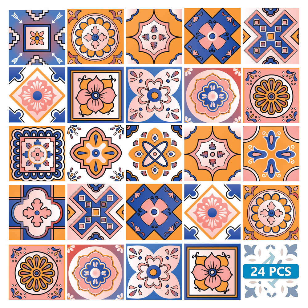 Colorful Pink and Blue backsplash different patterns vivid Tile Stickers Model - M2