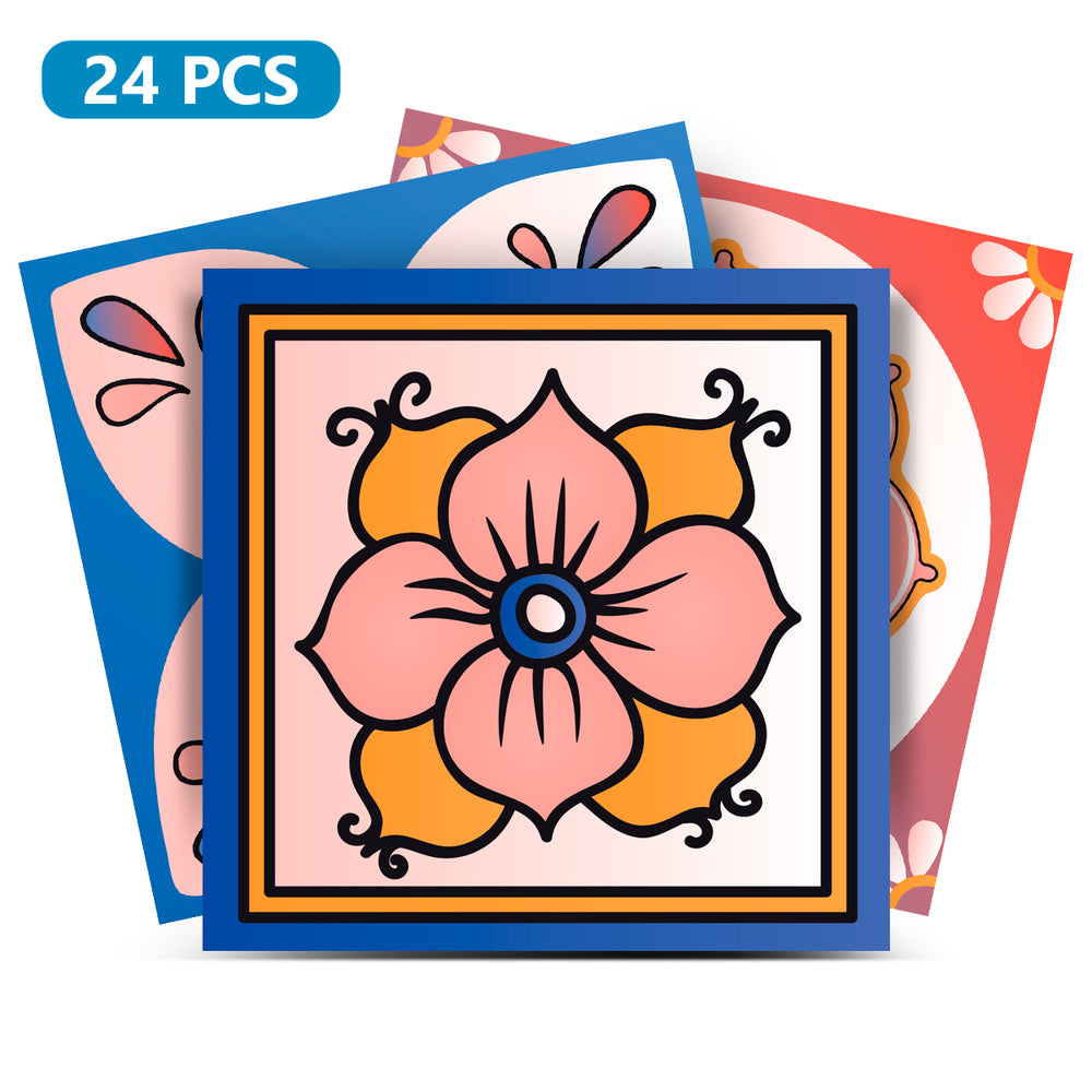 Colorful Pink and Blue backsplash different patterns vivid Tile Stickers Model - M2