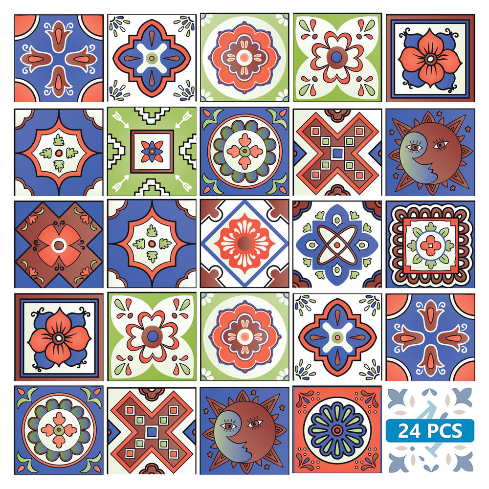 Blue and Red different patterns for kitchen renovation Tile Stickers Model - M3