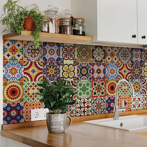 Multicolor different shapes designs Mexican tiles Easy to Install Model - D