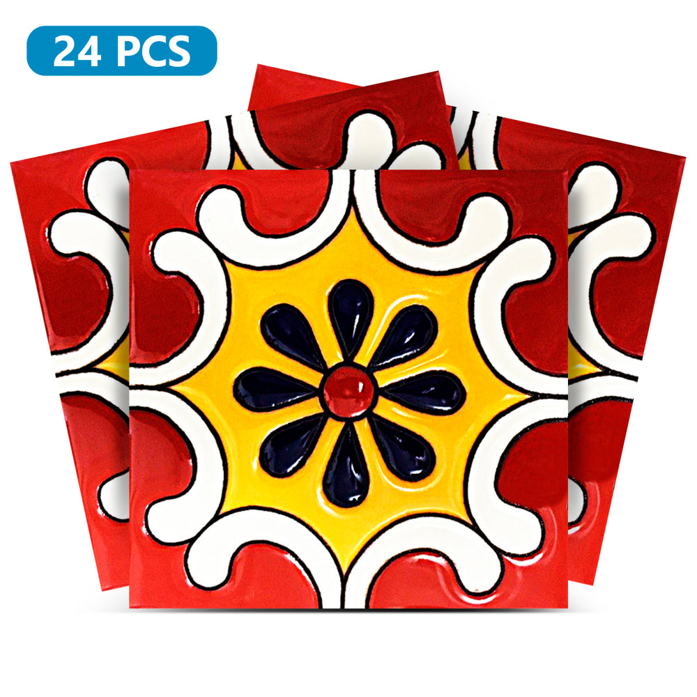 Red and Yellow backsplash matching Mexican DIY wall tiles Model - O10