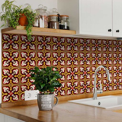 Red and Orange backsplash Retro pattern for Home Renovations Model - H100