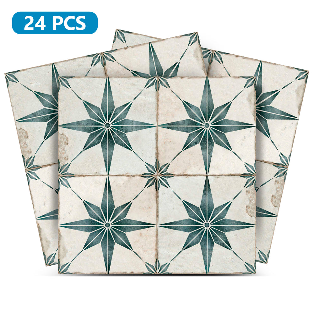 Green stars pattern vintage home background Tile Stickers easy installation Model - R3