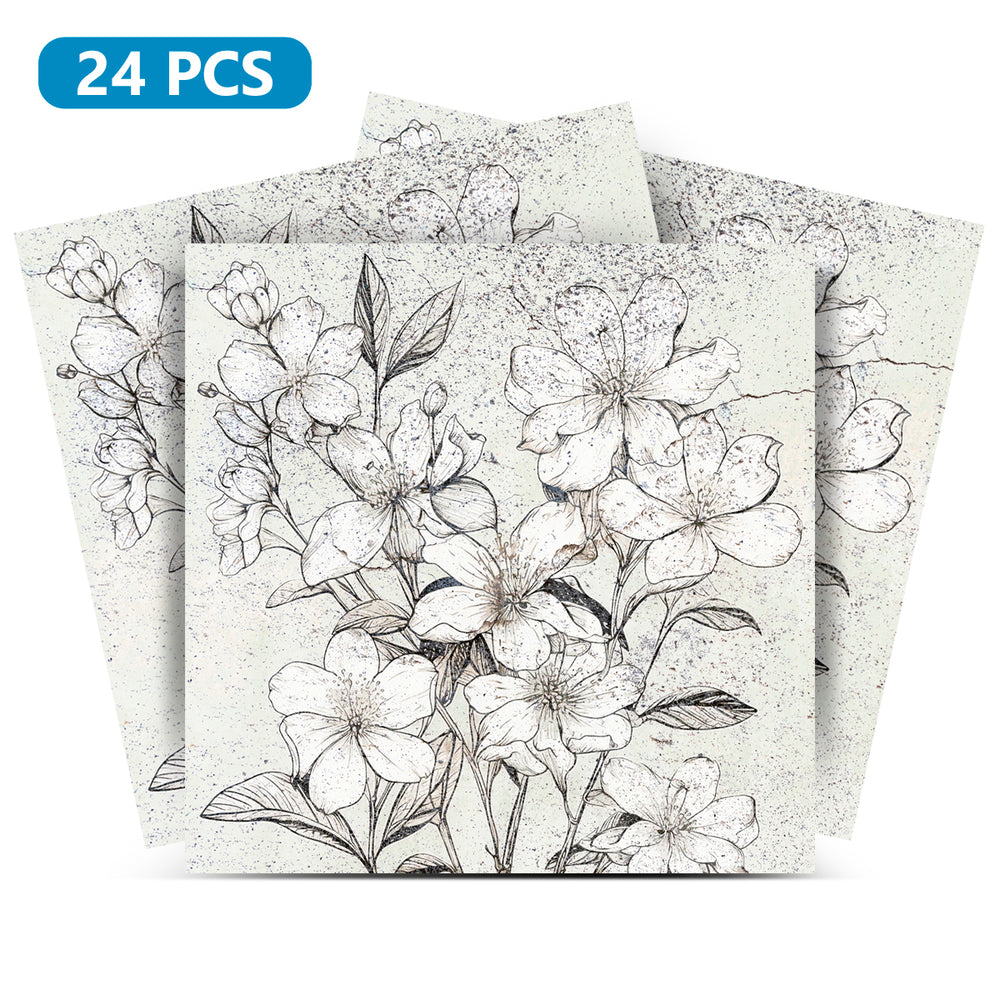 Gray backsplash Beautiful flower shaped pattern kitchen Tile Stickers Model - R57