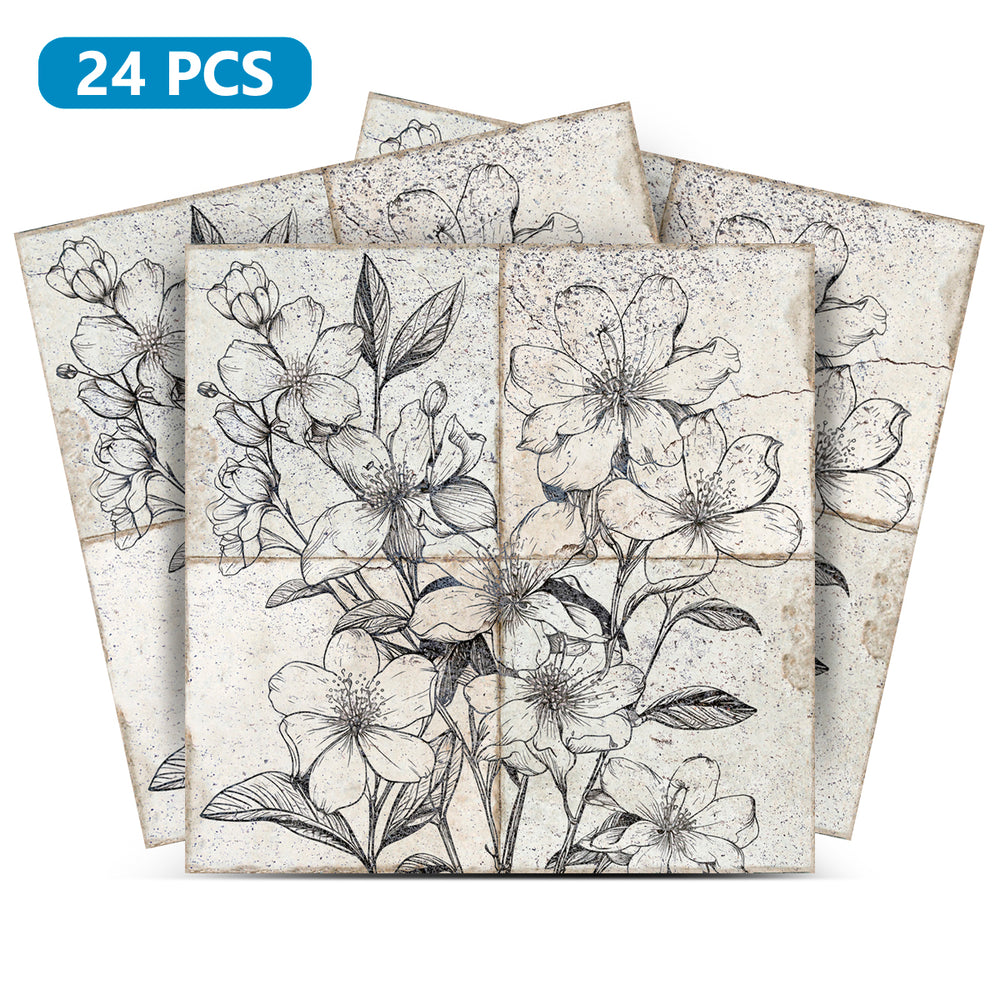 Flower shaped Peel and Stick Tile Stickers Beautiful Gray wall cover Model - R58