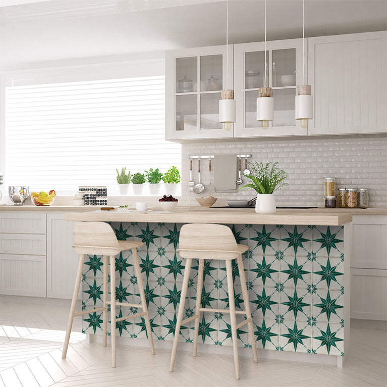 Green Star Design Tile Stickers pop of vintage style for kitchen Model - R77