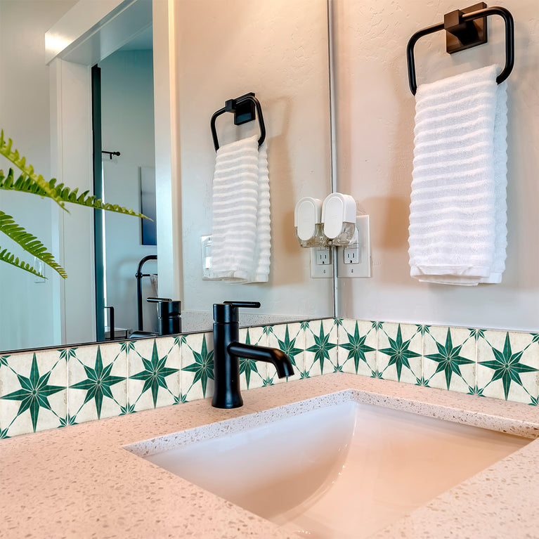 Green Star Design Tile Stickers pop of vintage style for kitchen Model - R77
