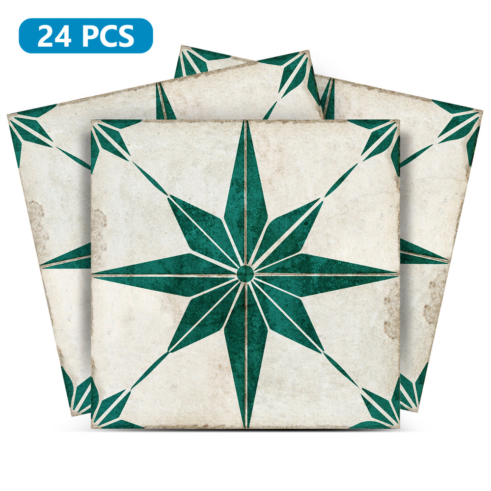 Green Star Design Tile Stickers pop of vintage style for kitchen Model - R77