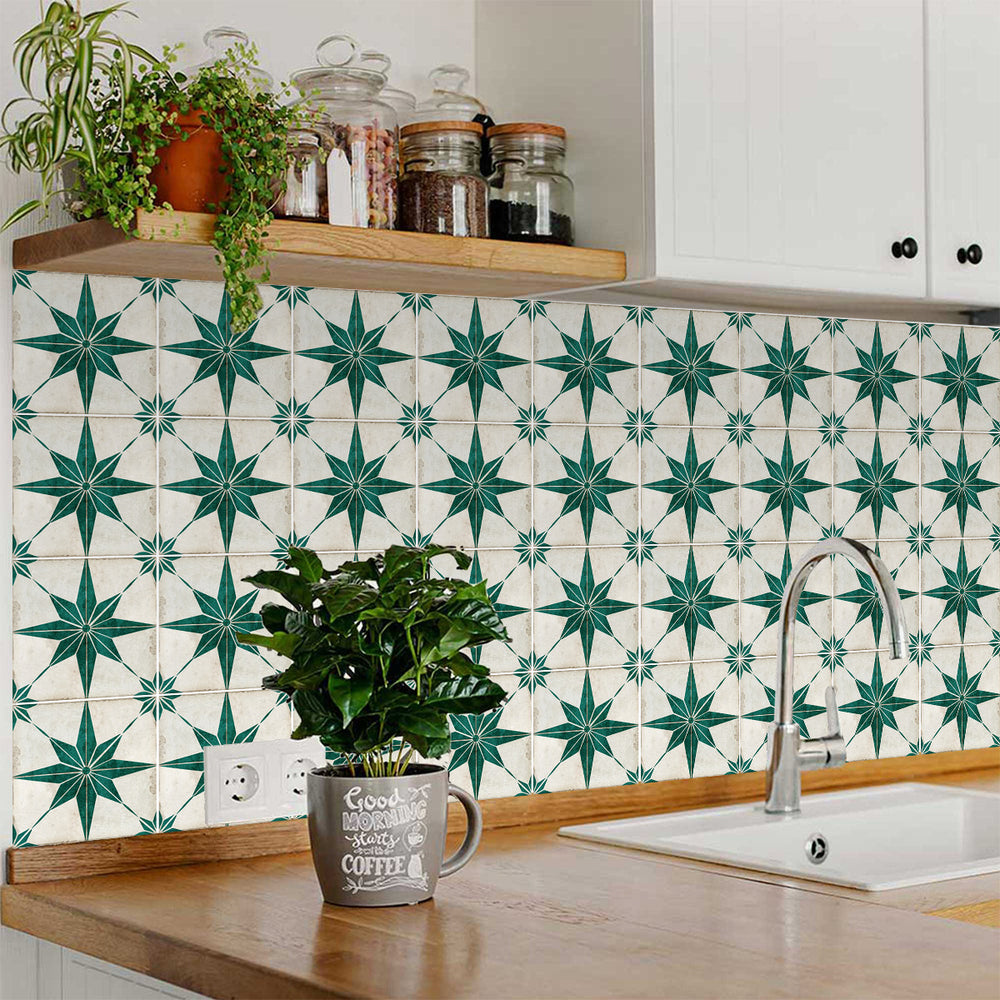 Green Star Design Tile Stickers pop of vintage style for kitchen Model - R77