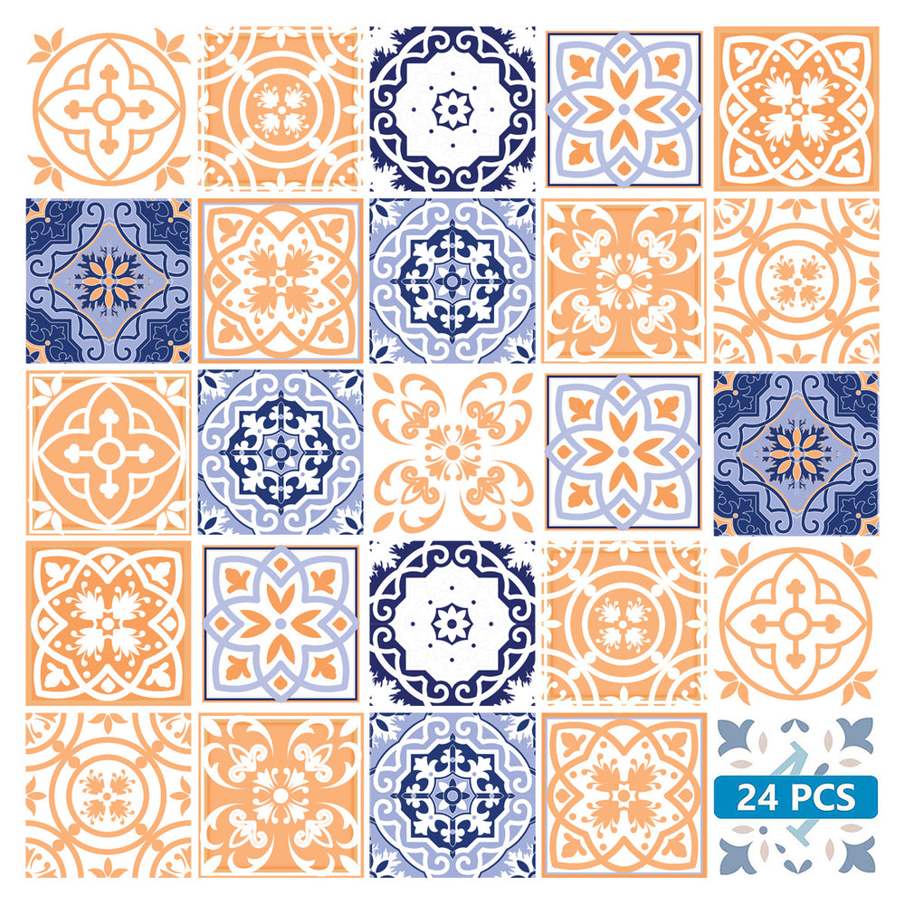 Blue and Orange backsplash multiple patterns Tile Stickers Model - SB40