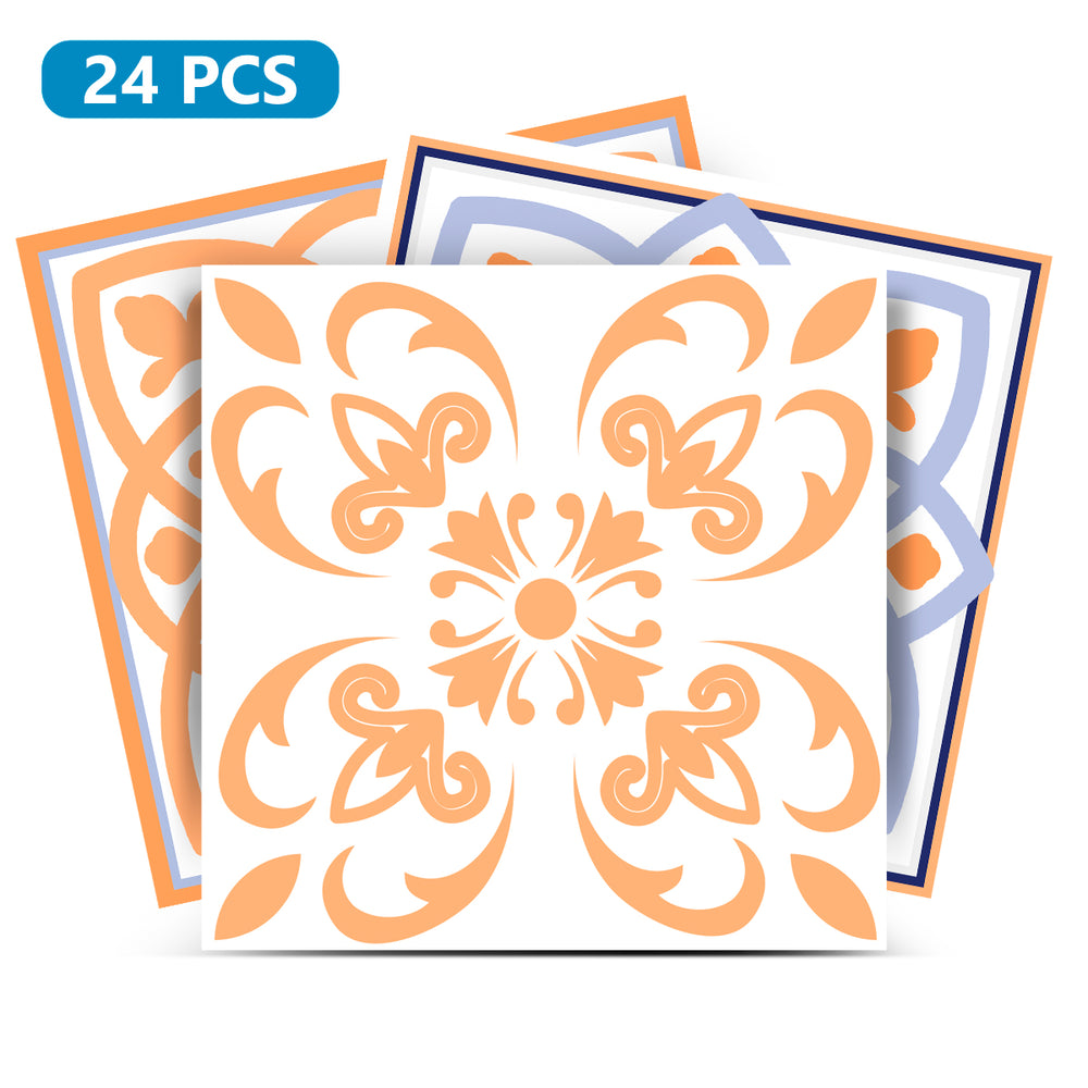 Blue and Orange backsplash multiple patterns Tile Stickers Model - SB40