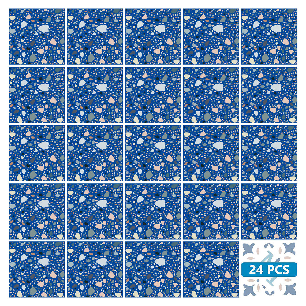 Blue Easy-to-Install Peel and stick kitchen tile stickers Terrazzo design Model - T5