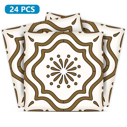 Brown pattern backsplash around window and room design Tile Stickers Model - B516