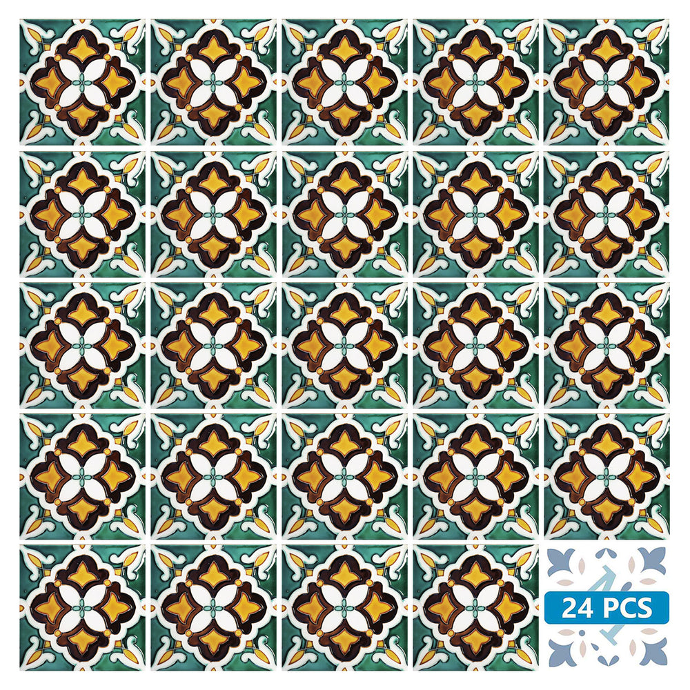 Green and Yellow Retro design Vintage Tile Stickers for home renovation Model - V11