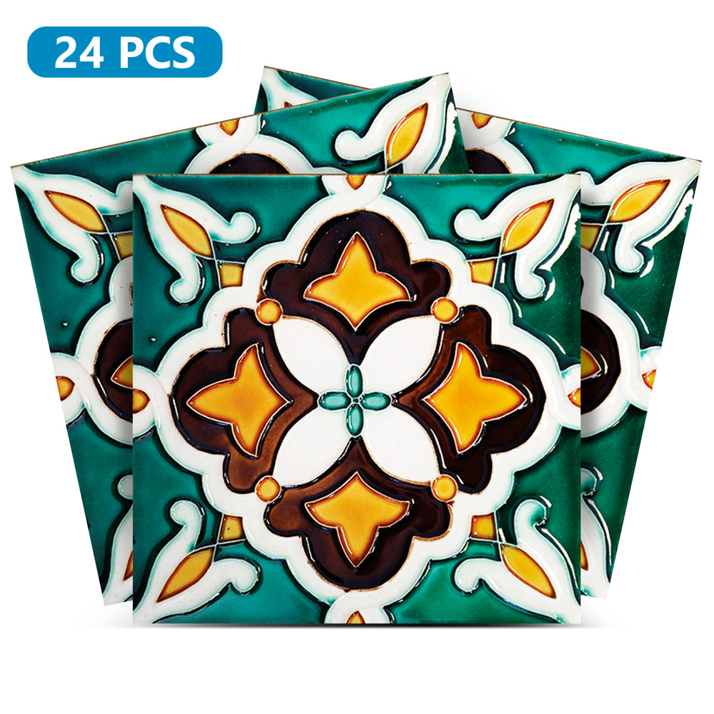 Green and Yellow Retro design Vintage Tile Stickers for home renovation Model - V11