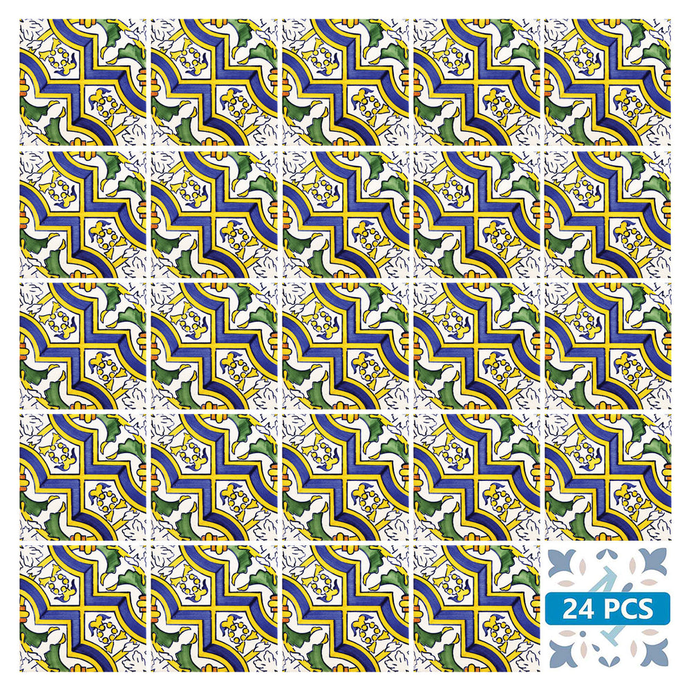 Blue and Yellow Backsplash Beautiful Vintage pattern Tile Stickers Model - V12