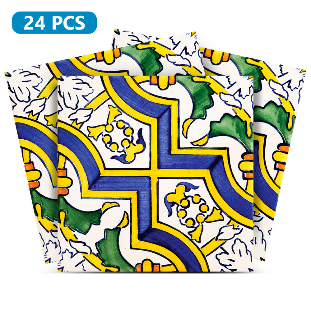 Blue and Yellow Backsplash Beautiful Vintage pattern Tile Stickers Model - V12
