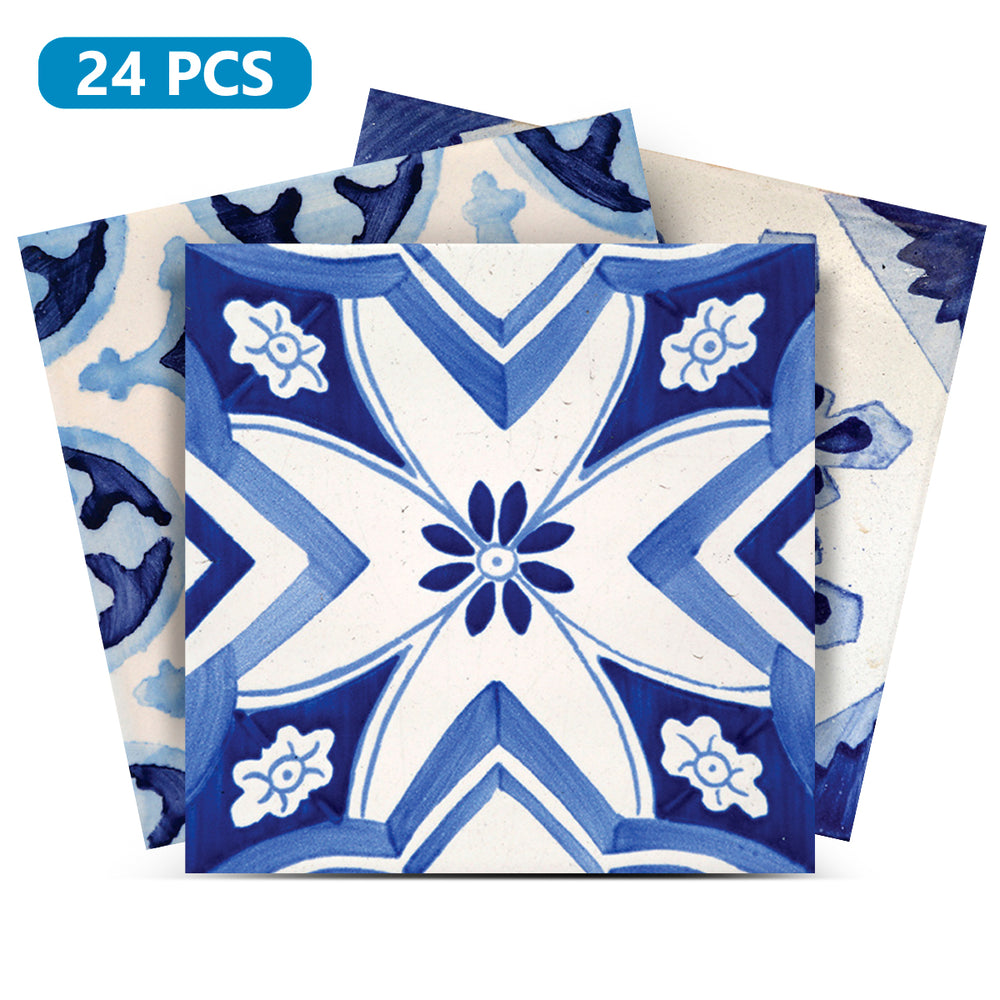 Blue Backsplash Vintage multiple patterns Tile Stickers for bathroom décor Model - V15