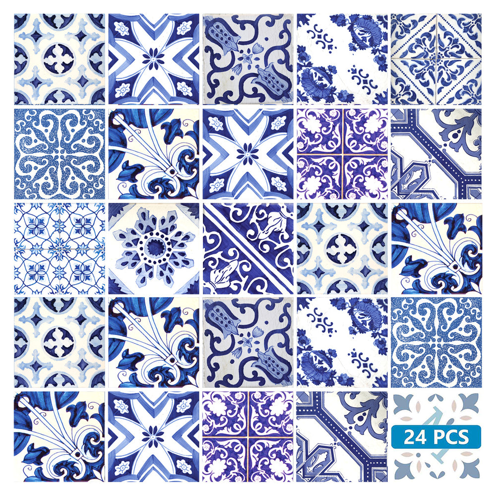 Retro Blue wall paper for bathroom multiple patterns Tile Stickers Model - V16