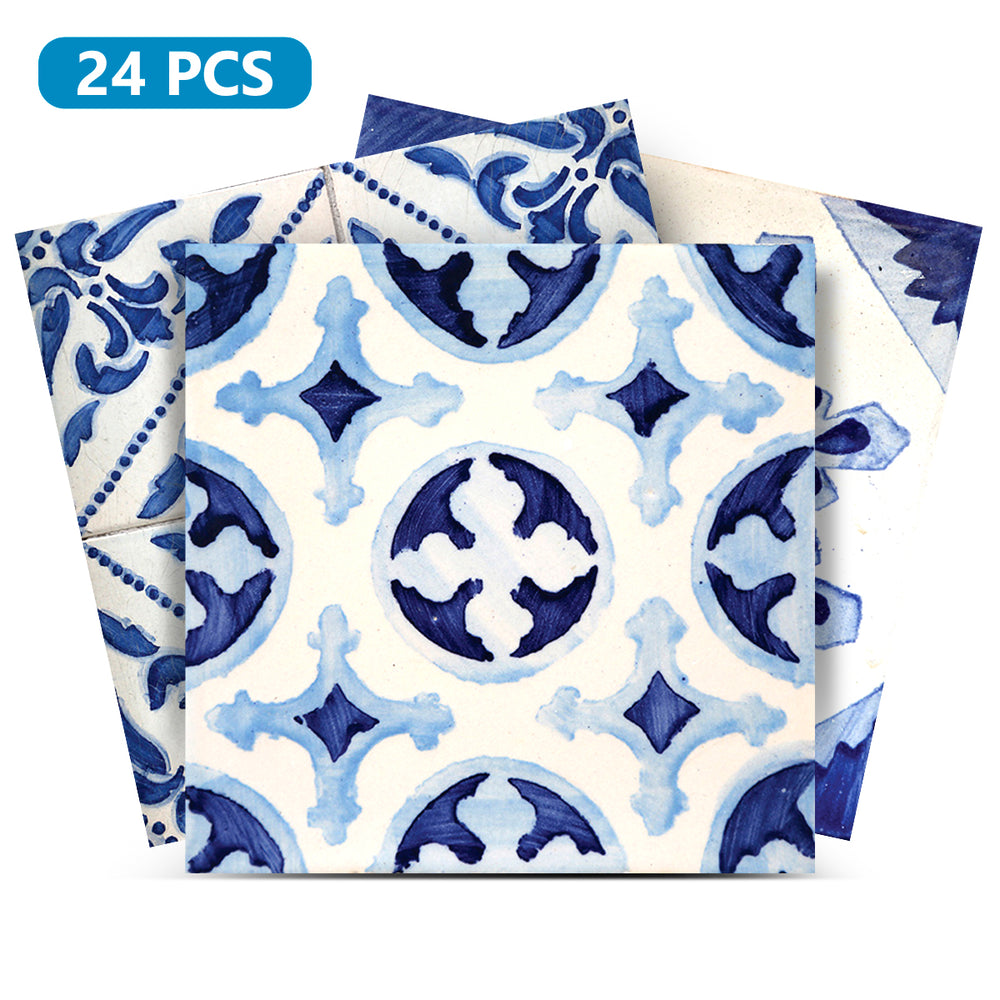 Retro Blue wall paper for bathroom multiple patterns Tile Stickers Model - V16