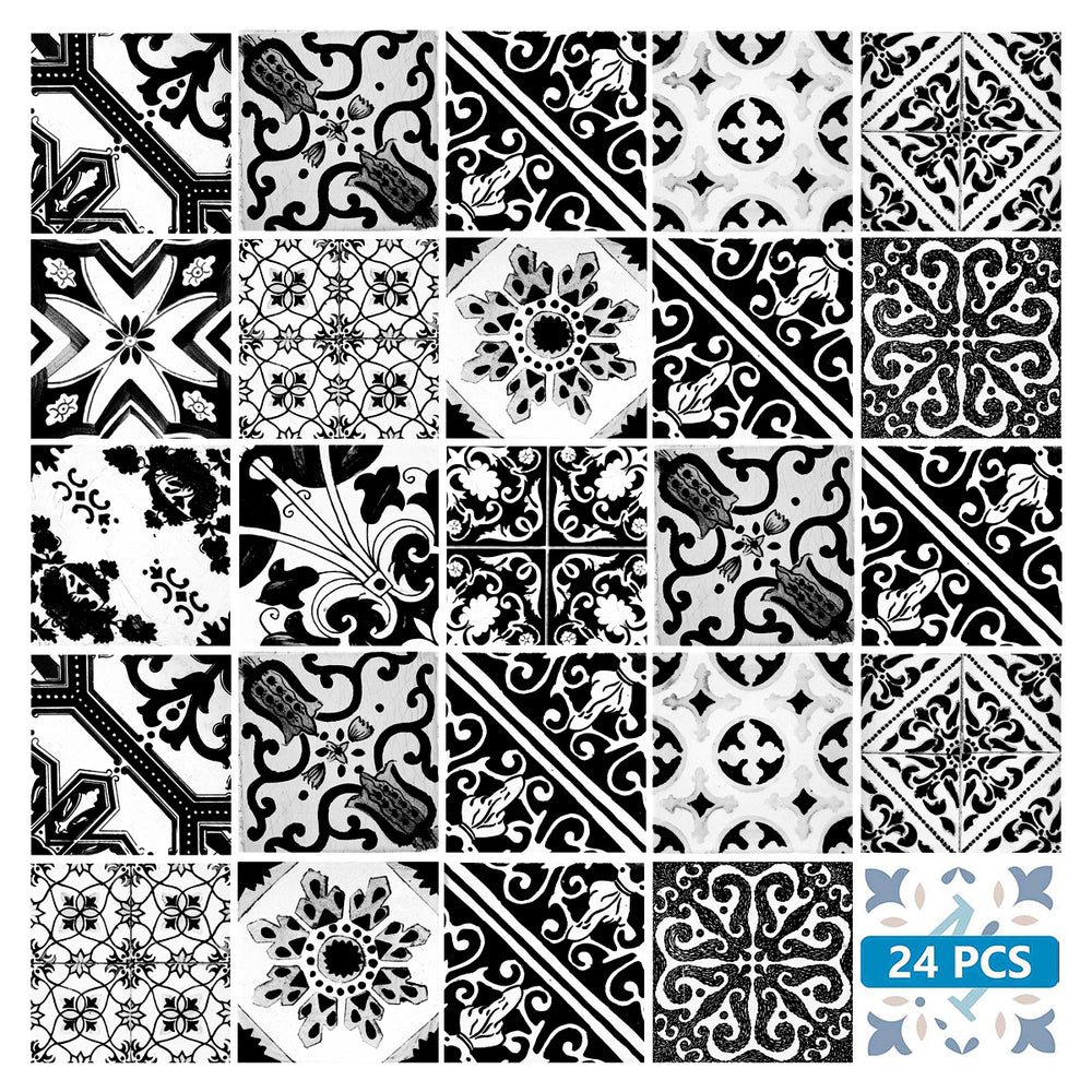 Black and White Vintage Removable Floor Tile Stickers for Renters Model - V18