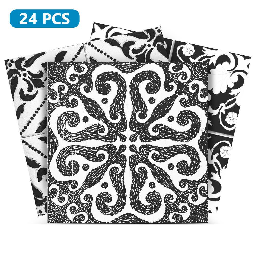 Black and White Vintage Removable Floor Tile Stickers for Renters Model - V18
