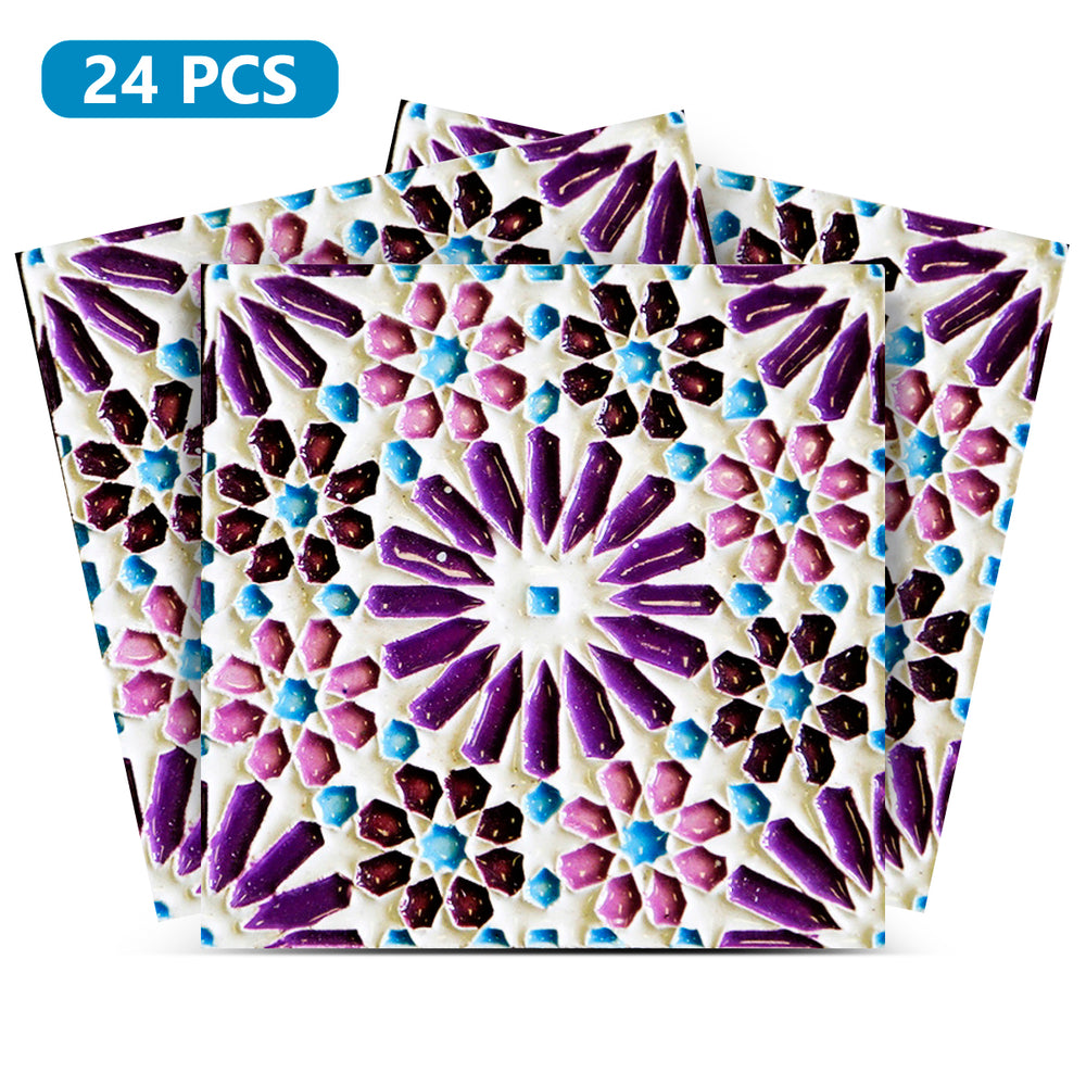 Purple Backsplash Tile Stickers Retro decorative design easy to install Model - V1