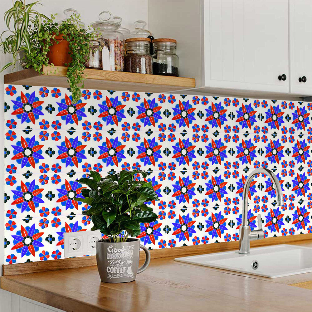 Red and Blue Beautiful Backsplash for DIY quick kitchen upgrade Model - V24