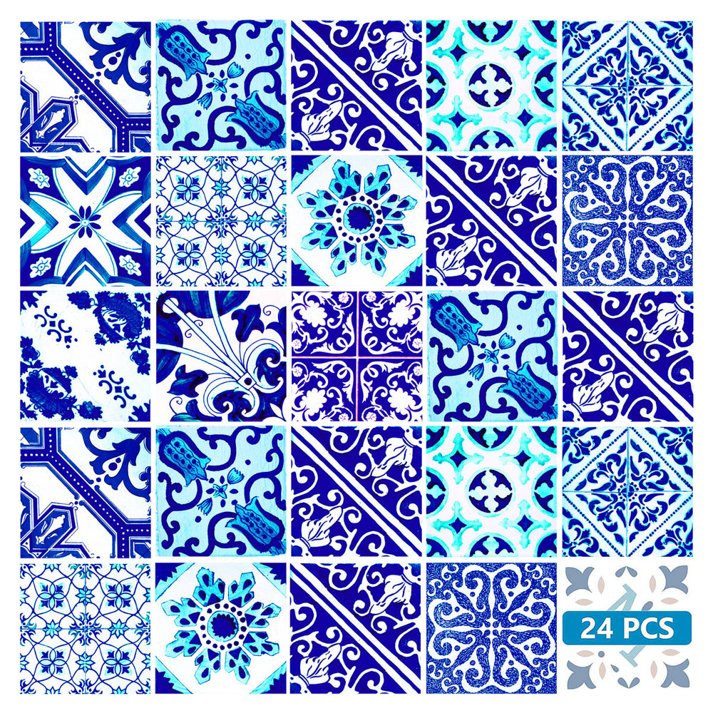 Multiple patterns Blue shades kitchen tile stickers Spanish Retro design Model - V25